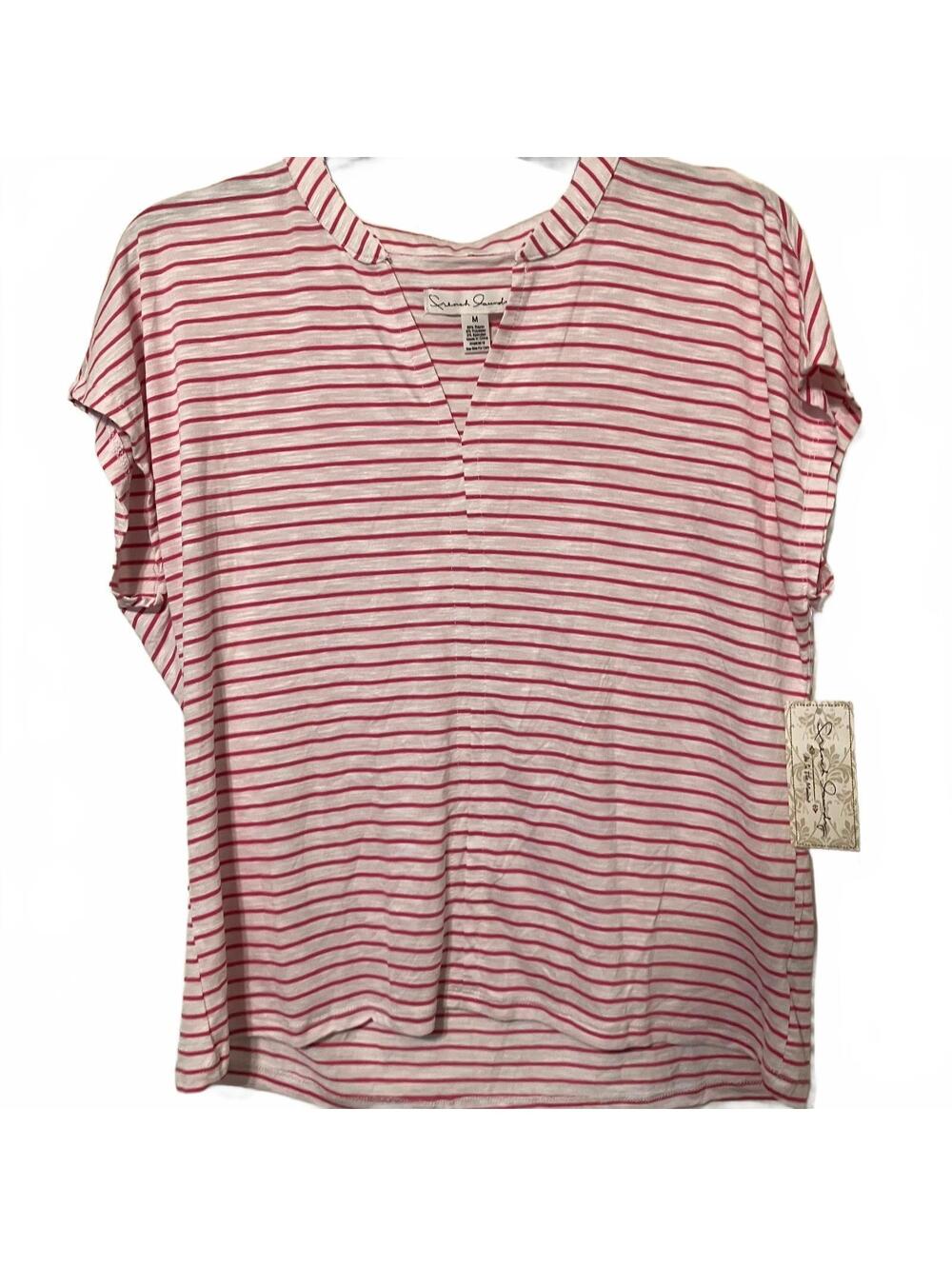 French Laundry Women's Coastal Flowy Boho Chic Magenta Striped Top Medium-New